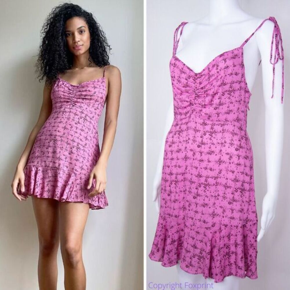 NEW Intimately Free People Caught Up‎ Printed Slip Dress, Pink, Small